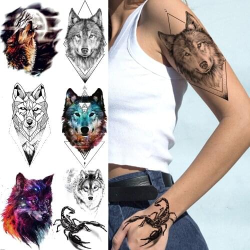 REJASKI Roar Wolf Moon Howl Forest Temporary Tattoo Sticker Arm Waterproof Tattoos Body Art Men Black Fake Tatoo