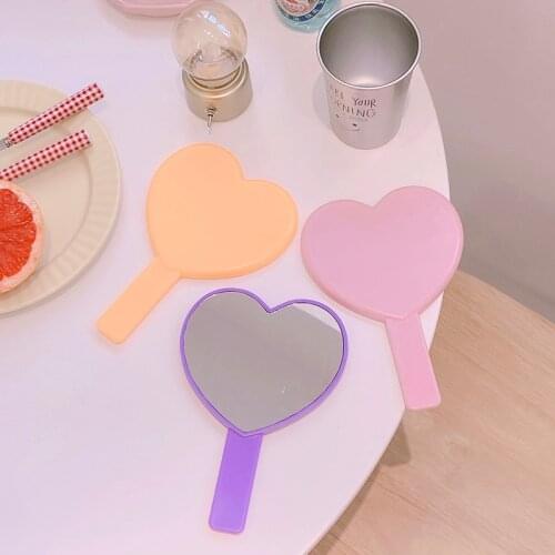 1pc Exquisite Makeup Mirror Small Handle Cosmetic Mirror Portable Heart Mirror Hair Groomer Gifts for Woman Makeup Vanity Mirror