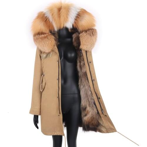 2021 Long Winter Jacket Women 7XL Real Fox Fur Coat Waterproof Parkas Natural Raccoon Fox Fur Collar Fashion Luxury Streetwear