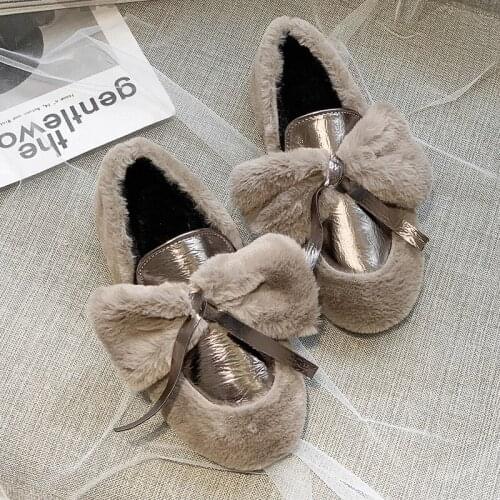 Winter Women Casual Flat Loafers Warm Shoes Woman Slip on Soft Female Flats Lazy Peas Bow Boat Comfortable Shoes U12-94