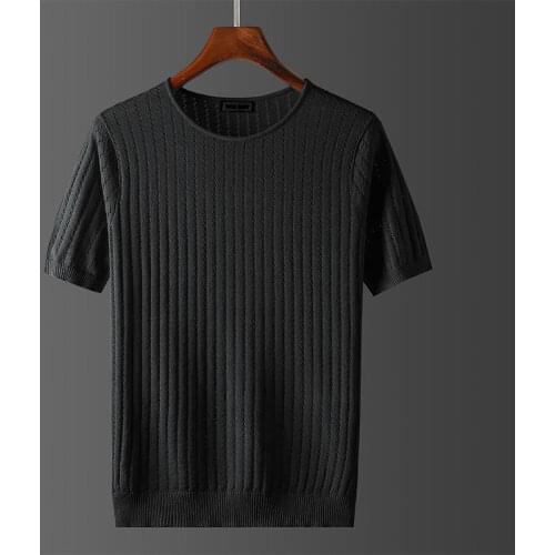 2021 nuevo hielo seda de primavera de los hombres de verano Camisetas hueco Casual de manga corta Camiseta de hombre