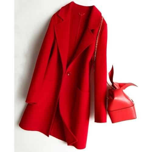 2021 Women Wool Coat 100% Cashmere Long Sleeve Ladies Autumn Winter Thick Warm Mid-Long Jacket Woolen Coats Female Clothing B302