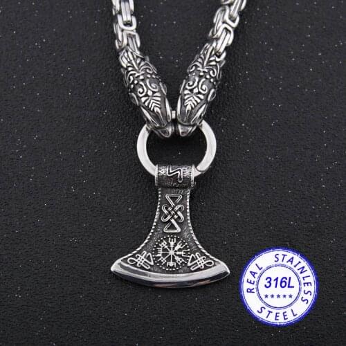 316L stainless steel never fade Viking wolf head Bamboo chain necklace with viking pendant necklace