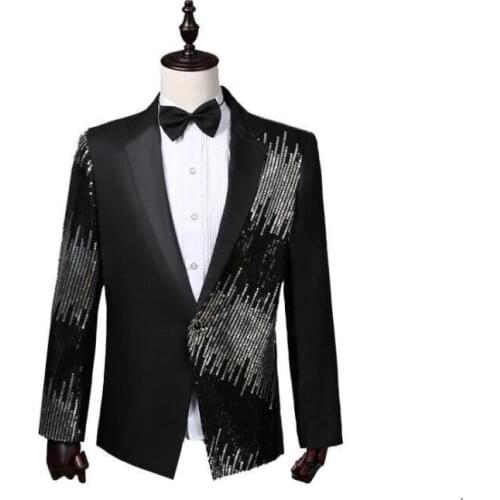 Black blazer men groom suit set pants mens suits Gradient sequins costume singer star style dance stage clothing formal dress