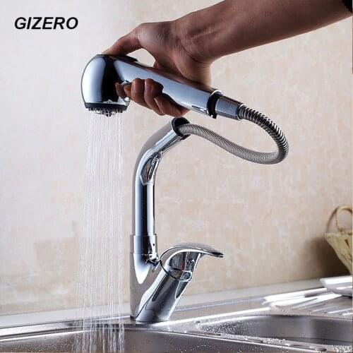 Flexible Kitchen Faucets Pull Out Style Chrome Brass Kitchen Sink Mixer Taps Deck Mounted with Hot and Cold Water Crane ZR643