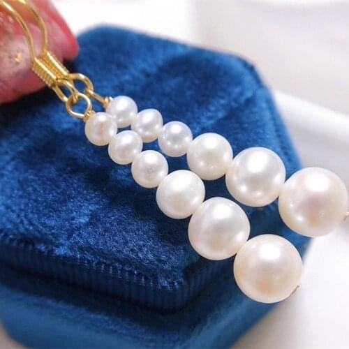 Hot sell natural white round shape real pearls handmade earring 925 silver gold plating high quality jewelry female gift