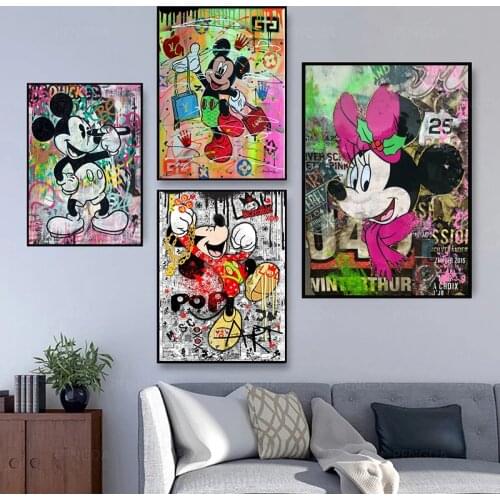 Graffiti Street Art Disney Mickey and Minnie Canvas Painting Poster and Print Wall Art Pictures for Living Room Home Decor