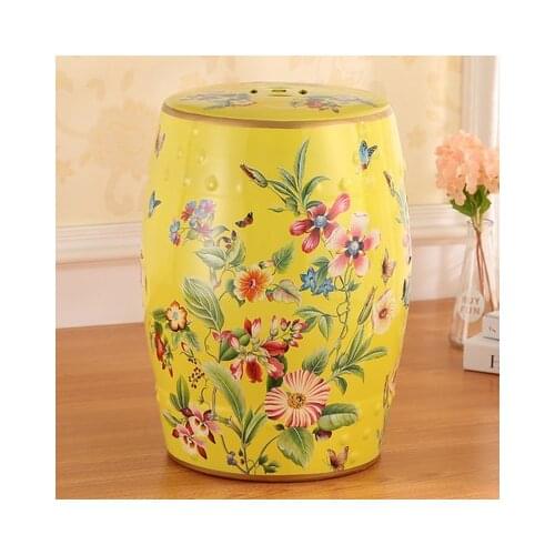 Butterflies In The Flowers Classical Modern Style Ceramic Drum Stool