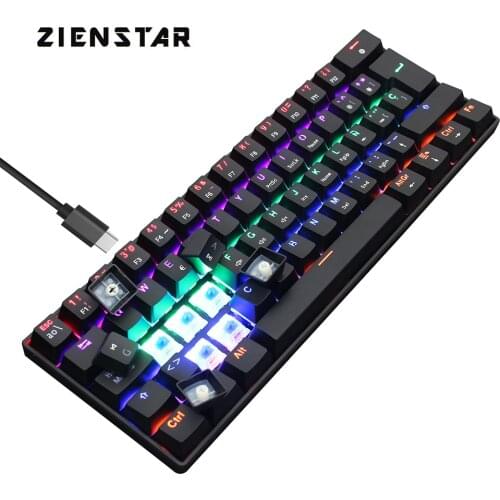 ZIENSTAR Spanish Blue Switch Type C Connector Wired 60% Mechanical Gaming Keyboard with RGB Light 61 Keys for Desktop