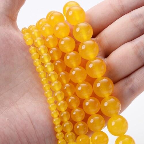 Natural Stone Beads Yellow Chalcedony Jades Round Loose Spacer Bead for Jewelry Making 4/6/8/10/12mm DIY Bracelet Accessories