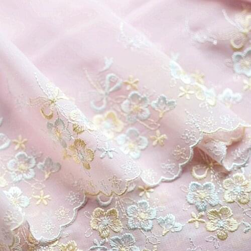 30Yards Embroidered Cherry Flower Lace Fabric Ribbon Curtains Dress Black Trim Sewing Material Guipure Decor 16cm Width