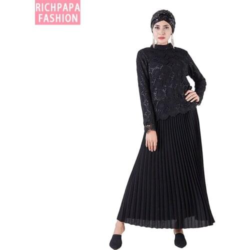 Turkey Abaya Dubai Arabic Lace Top Muslim Long Tops Qatar Oman Abayas For Women Tops Ropa Musulmana Mujer Turkish Islam Clothing