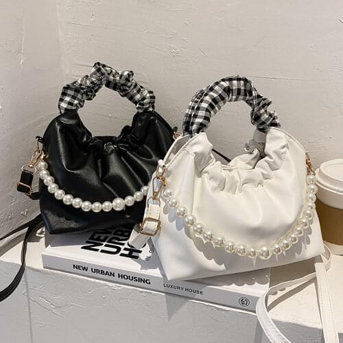 PU leather Women Small shoulder Bags Pearl Chain Strap Candy Color Ladies Tote Purse Handbags Female Top Handle Crossbody Bags