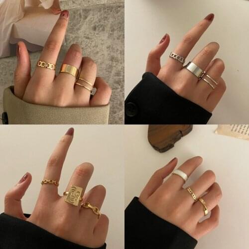 Trendy Gothic Ring Fashion Three Piece Set Ring Simple Wide Face Dripping Oil Temperament Index Finge Rings for Women Jewelry