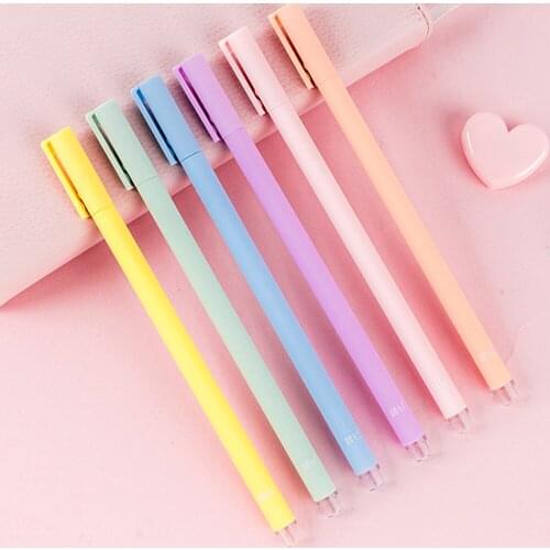 6 Pack Gentle Gradient Color Gel Pen Set Simple Solid Color 0.5 Black Gel Pen Student Frosted Signature Pen