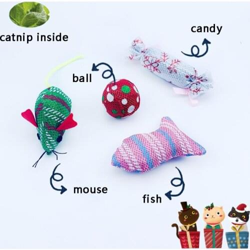 Cat Christmas Toy Set Catnip Mouse Peppermint Fish Candy Gift Pet Toy Bell Ball Christmas Pet Gift Bag Cat Mint Toy Fun Mouse