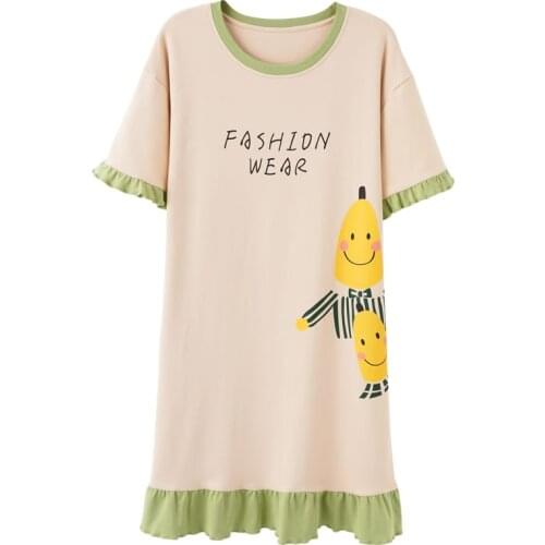 Night Dress Women Sleepwear Pijama Set Cotton Homewear Short-sleeved Nighties for Ladies Female Clothes Plus Size