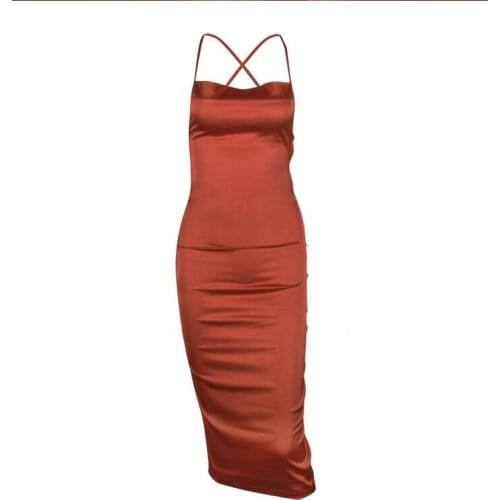 New womens high-elastic satin halter dress