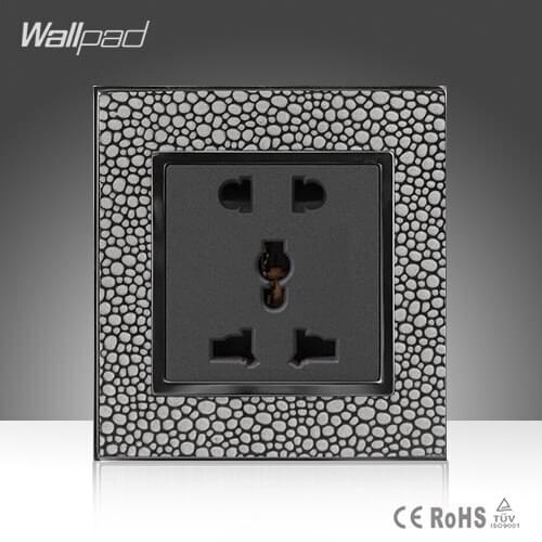 Wholesale Wallpad Grey Leather Switch Frame 110-250V 5 Pin10A 13A Universal Electric Wall Mounted Socket, Free Shipping