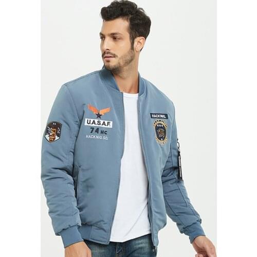 Autumn Bomber Jacket Mens Winter Thick Warm Casual Slim Fit Baseball Jackets Male Military Embroidery Pilot Force Outwear Coats