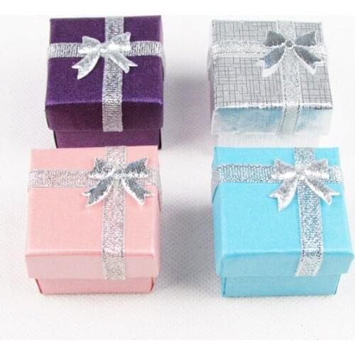 Wholesale 48Pcs Paper With Sliver Bow-knot Ring Display Box Jewelry Holder Case Gift Boxes Mixed Color