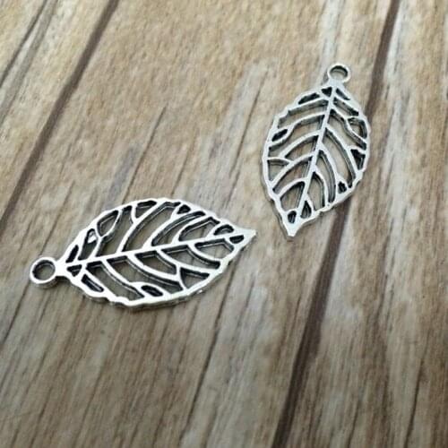 50pcs Charms hollow leaf 27*14mm Antique Making pendant fit,Vintage Tibetan Silver color,DIY bracelet necklace