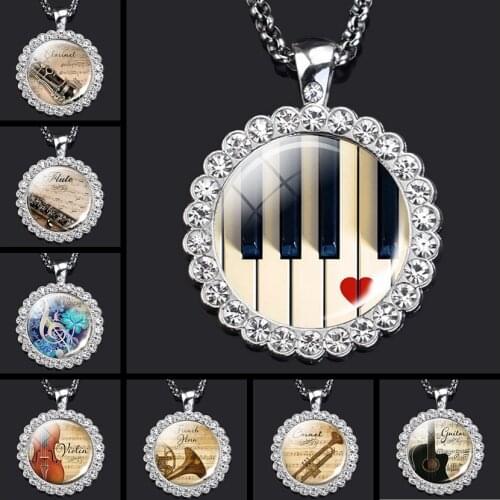 Saxophone French Hoin Piano Pendant Clarinet Flute Violin Gitar Music Metal Necklace Musical Instruments Jewelry Musician Gift