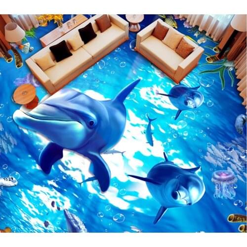 3d floor wallpapers Custom Photo self-adhesive 3D floor Underwater World Dolphin aquatic turtles PVC waterproof floor