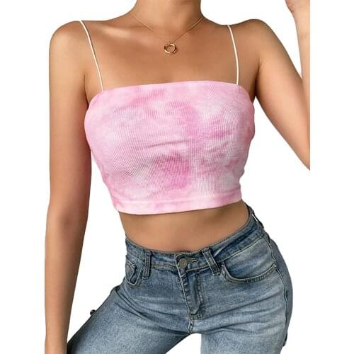 Womens Summer Sexy Printed Strappy Crop Tops Ladies Strapless Backless Vests Casual Slim Straps Camis