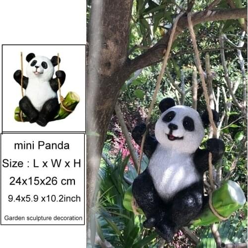 Panda Statues Cute Black and White Panda Swing on Bamboo Creative Statue Miniature Home Outdoor Garden Decoration Stone Mold