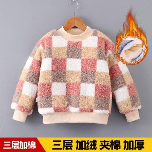 Girls' Hoodies Sweatshirts Kids Underwear 2021 Plaid Plus Velvet Thicken Winter Autumn Cotton Upper Garment Childrens Clothing