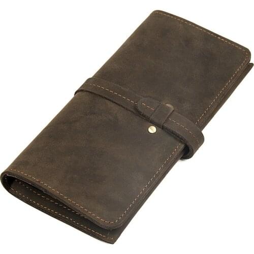 Nesitu High Quality Vintage Long Brown Genuine Leather Crazy Horse Leather Men Wallets Male Purse with Coin Pocket M8180