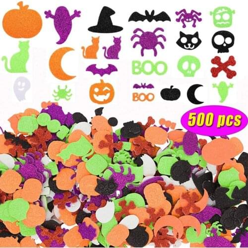 Felt Halloween Decorations Glitter Powder Foam Stickers Adhesive DIY Crafts BOO Pumpkin Skeletons Ghost Halloween Sticker