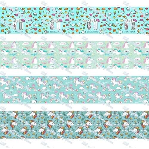 WL Cartoon Unicorn Print Grosgrain Ribbon Gift Packaging Bowknot Party Decoration Craft Supplies Wholesale 16-75mm