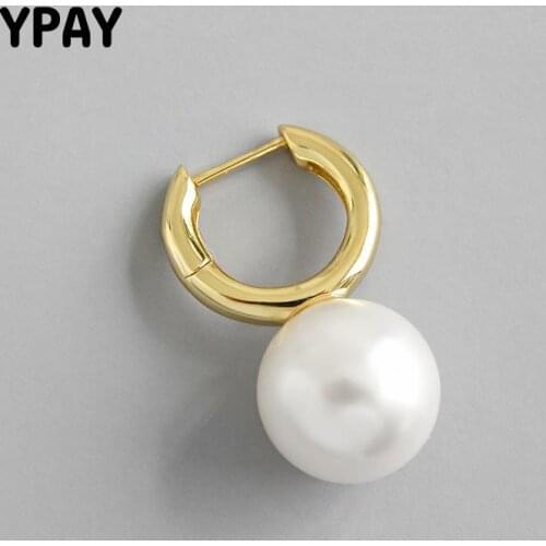 YPAY 1 PC 100% Pure 925 Sterling Silver Drop Earrings for Women 16mm Exaggerated Big Shell Pearl Earring Vintage Jewelry YME490
