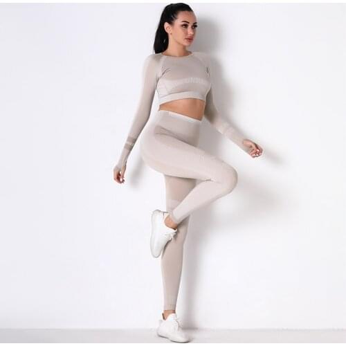 Women Seamless Crop Top Long Sleeve Yoga Top Sexy Gym Workout Shirts Push Up Sports Workout Tops Quick Dry Fitness Sport Wear