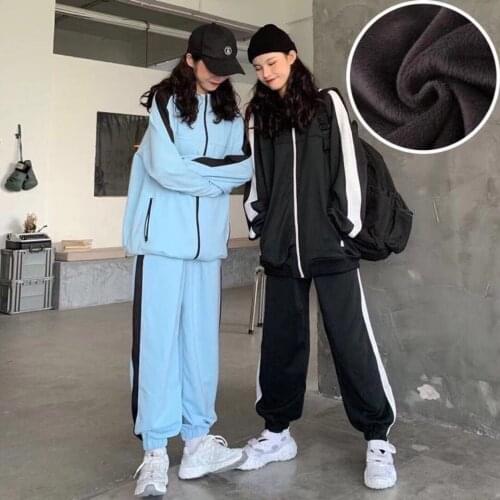 Womens 2021 autumn and winter new sports suit Korean casual fashion striped trousers ins loose jacket