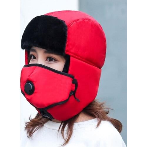Winter Bomber Hats with Breathing Mask Thick Warm Outdoor Windproof Earflap Cap for Women Men Ear Protection Hood Leifeng Hat