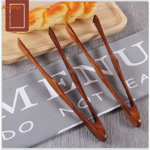 1 pc Wood Food Tongs Barbecue Steak Tongs Bread Dessert Pastry Clip Clamp Buffet Kitchen CookingTools