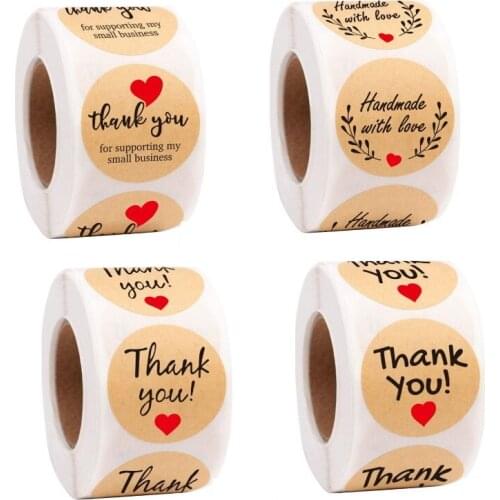 100/500pcs Round kraft paper label sticker thank you handmade heart stickers for scrapbooking stationery stickers