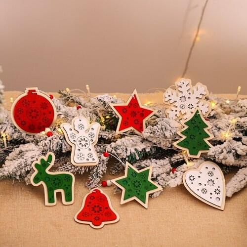 3pcs/bag Red Green White Cartoon Merry Christmas Wooden Xtmas Tree Drop Ornament Home Hotel New Year Party Decor Hanging Pendant