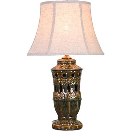American Style Hollow-carved Art Ceramic Table Lamp For BedRoom Bedside Living Room Foyer Study Desk Reading Night Light LD161