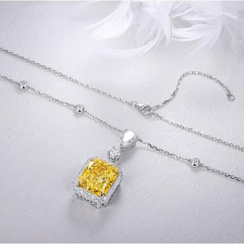 Pirmiana Custom Design S925 Silver 10ct Radiant Cut Simulated Yellow Diamond Necklaces CZ Gemstone Fashion Jewelry Women