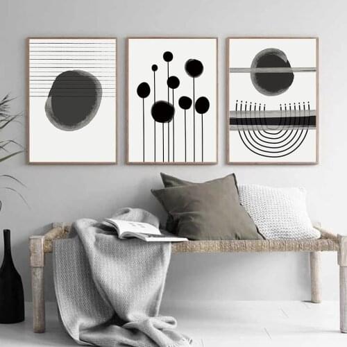 Black And White Shape Brush Wall Art Abstract Geometric Poster Nordic Canvas Painting Minimalist Print Living Room Decoration