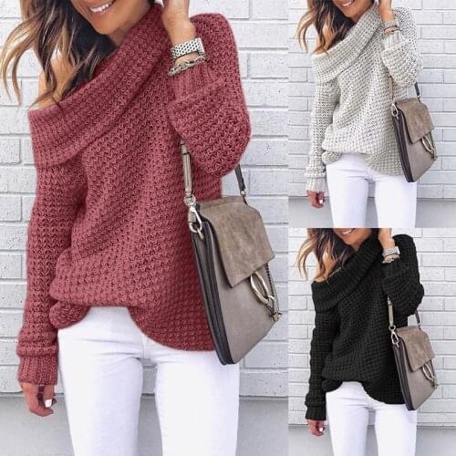 Elastic Knitted Sweater Warm 1PC Off Shoulder Sweater Long Sleeve Women Pullover Sweater 5 Colors Comfortable Soft