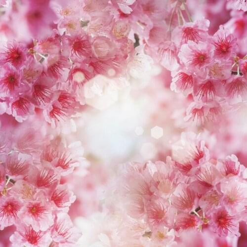 Laeacco Pink Red Spring Cherry Flowers Cherry Polka Dots Light Bokeh Dreamy Scenic Photo Background Photography Backdrop Photo