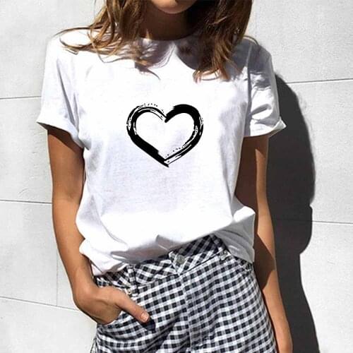 Heart T Shirt White Short Sleeve T Shirt Womens Round Neck Tops for Girls Fashion Tops Graphic Tees Streetwear Summer Clothing