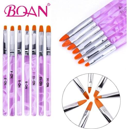 BQAN 7pcs/set Acrylic Handle Nail Art Design Brush Drawing Painting Flower Carving Pen UV Gel Manicure Tool Extension Builder