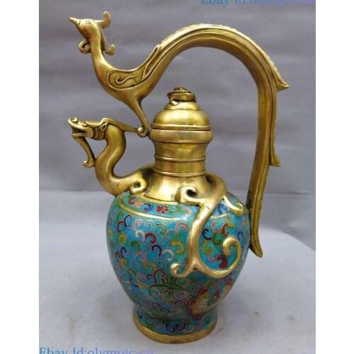 China bronze gild Cloisonne carved fine dragon phoenix pot vase sculpture Statue