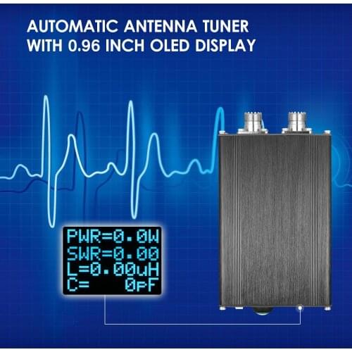 KKmoon Automatic Antenna Tuner ATU-100 EXT 1.8-55MHz 100W Shortwave Antenna Tuner with 0.96 Inch OLED Display Metal Housing